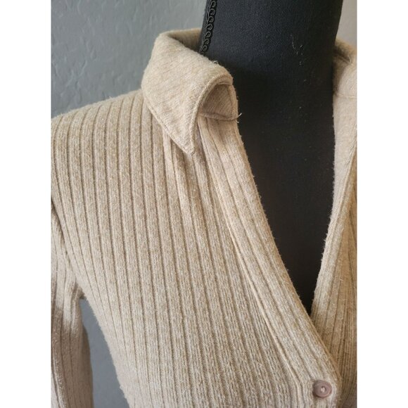 Astr Bransbury Knit Dress - Tan Ribbed Buttoned Long Sleeve Dress Size S Wedding - Picture 4 of 14